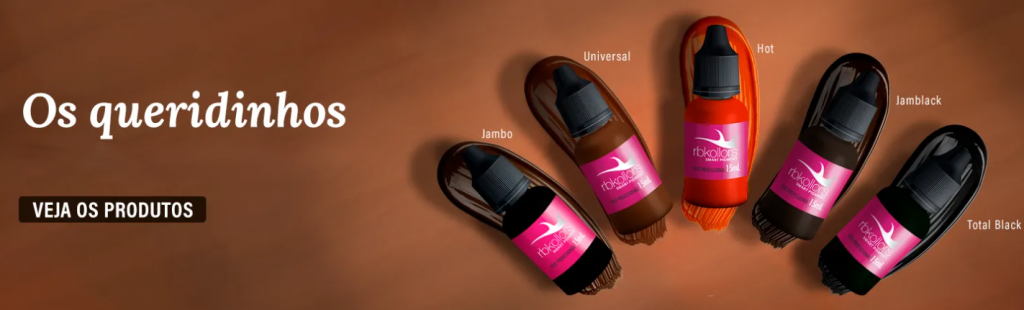 Pigmentos orgânicos RBKollors mais vendidos para sobrancelha – Jamblack, Universal, Hot, Jambo e Total Black, com alta fixação, cores intensas e aprovados pela Anvisa